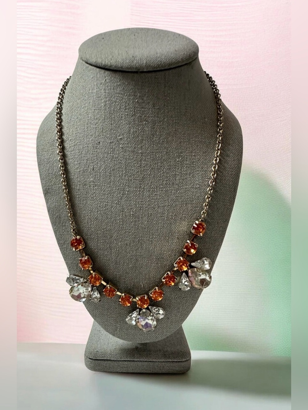 Fashion Jewelry Orange and Clear Crystal Bib Necklace